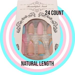 Professional Press-on Nails Natural Almond Shape Blue Pink Gender Reveal